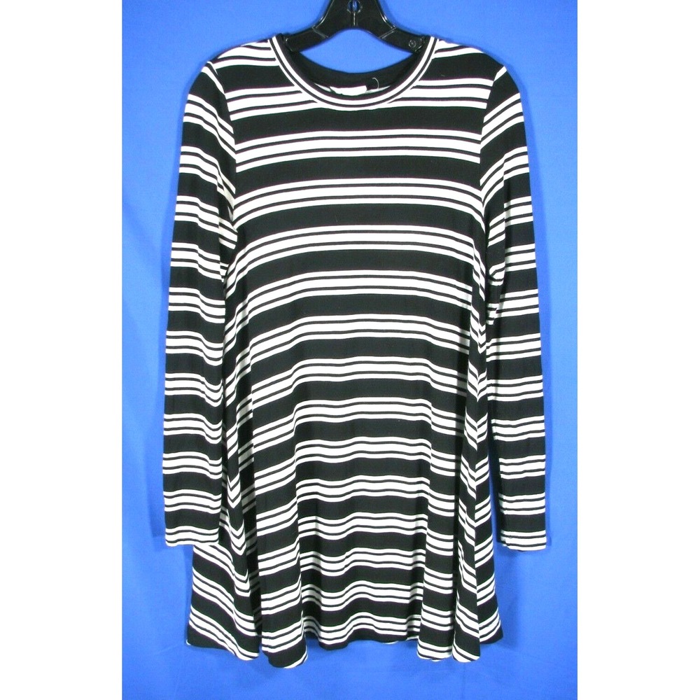 ANN TAYLOR LOFT Ponte Knit BLACK/WHITE STRIPES T-Shirt Dress A-LINE LOUNGE XS